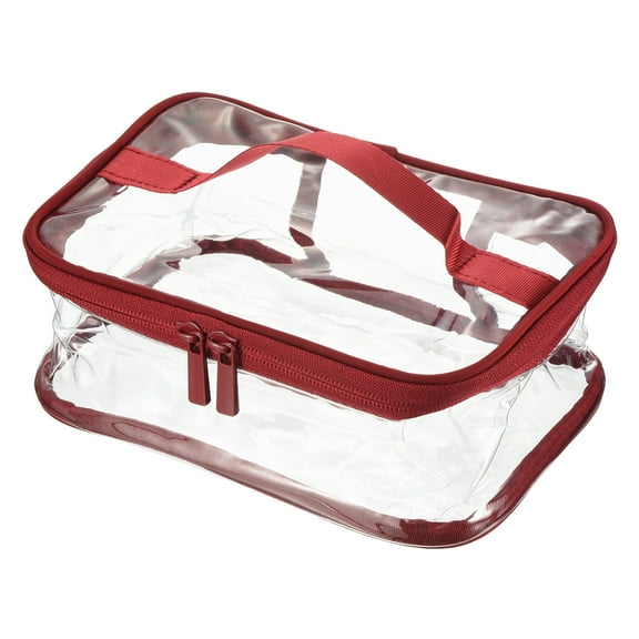 Uxcell 8.3"x5.9"x3.5" Clear Toiletry Makeup Cosmetic Bag with Zipper Handle, Dark Red