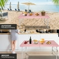 thumbnail image 2 of 4 FT Portable Folding Table, Indoor Outdoor Portable Heavy Duty Camping Table Wedding Event Utility Game Desk w/Handle and Steel Legs, No Need Assembly, Camping Table for Picnic Dining Party, Pink, 2 of 7
