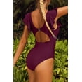 thumbnail image 4 of Sociala Women's Solid Frill Armhole Beachwear Bathing Suit V Neck Flounce One Piece Swimwear, 4 of 5