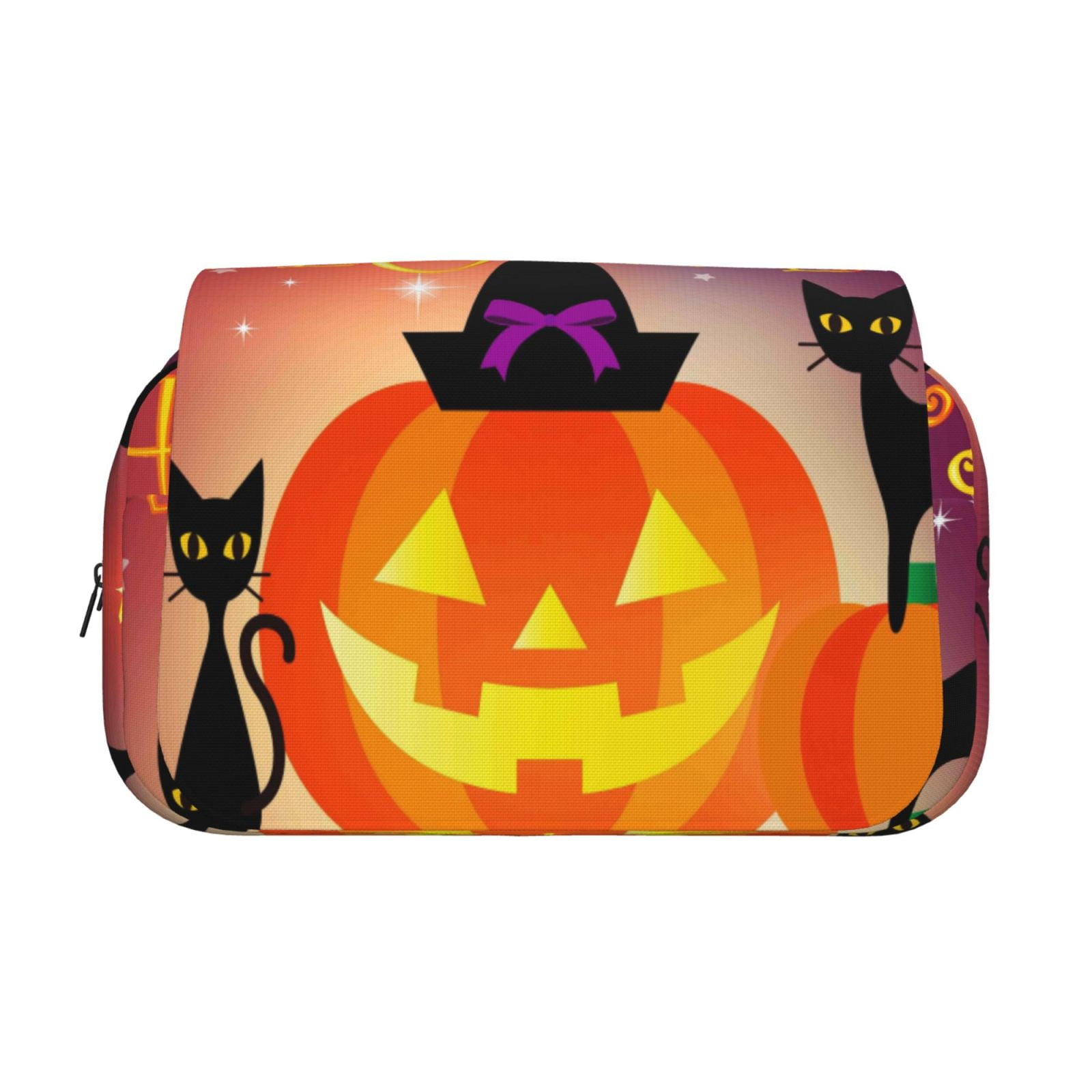 Rateoe Halloween Pattern Double Clamshell Pen Case, Storage Organizer with Two Zipper Compartments– Holds Up to 50 Pencils & Pens