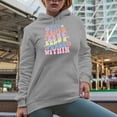thumbnail image 2 of Sky Above, Sand Below, Peace Within, Groovy Wavy Text Art Merch Gift, Heather Grey Hooded Sweatshirt or Hoodie, Large, 2 of 5
