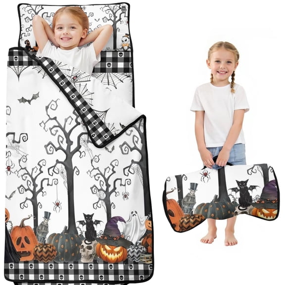 Halloween Night Scene Pattern Toddler Nap Mats for Kids Preschool,50"x20" Sleeping Mat Bag or Kids,Toddler Sleeping Bag,Toddler Nap Mat or Daycare