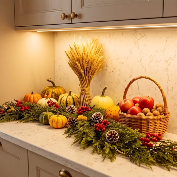 Artificial Pine Christmas Garland, Bendable Real Touch Faux Evergreen Vine with Red Berries and Pinecones, Christmas Decoration for Fireplace Mantel, Stair Railing, Window, Indoor Outdoor