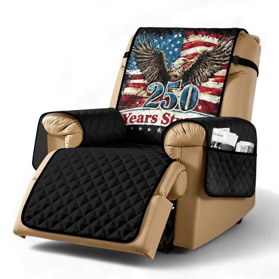 SCRAWLGOD 250th Anniversary Recliner Chair Cover American Flag Eagle Print Non Slip Stain Resistant Furniture Protector Washable Recliner Cover with Pocket