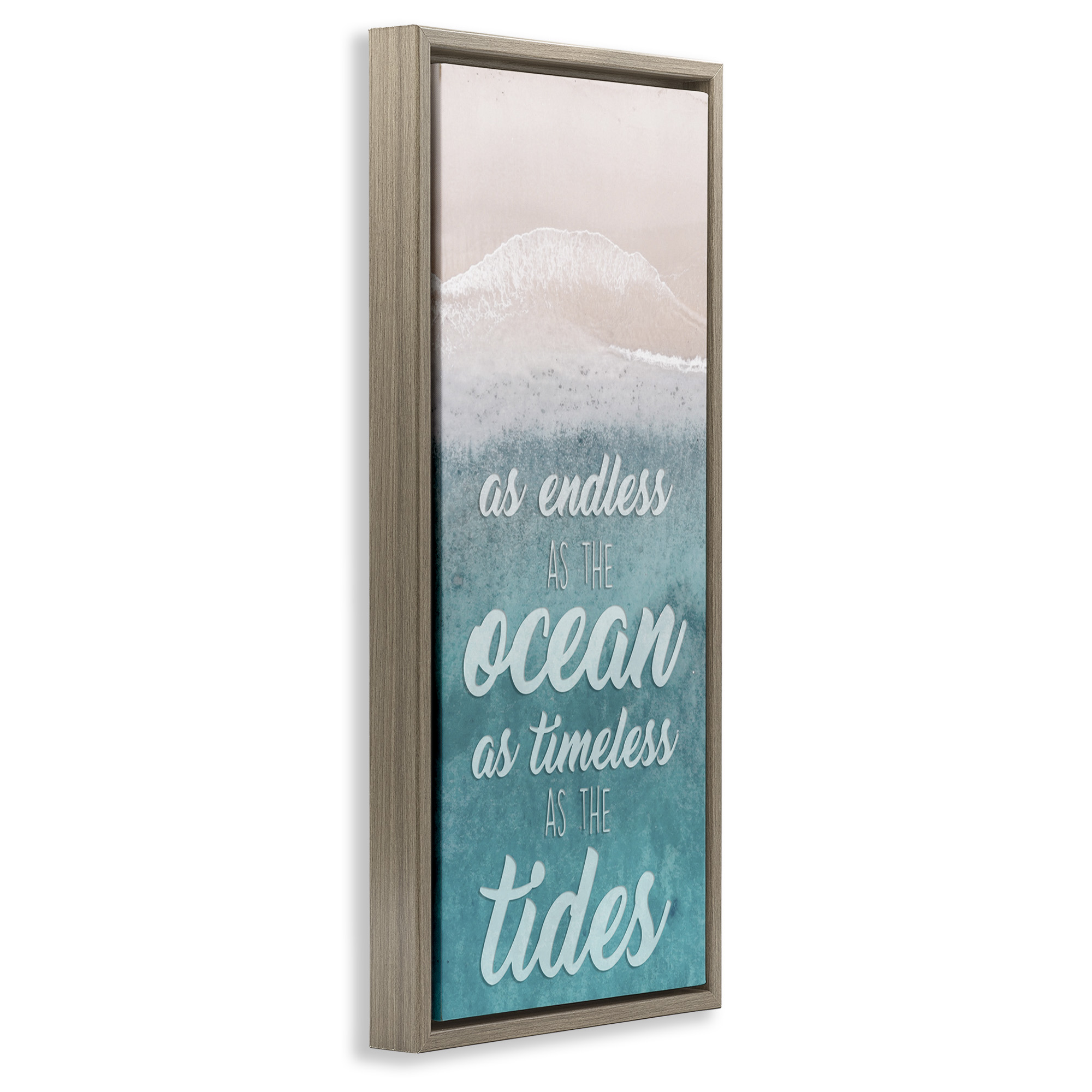 Stupell Industries Timeless As Tides Beach Phrase Inspirational Painting Brown Floater Framed Canvas Art Print Wall Art, 11 x 25
