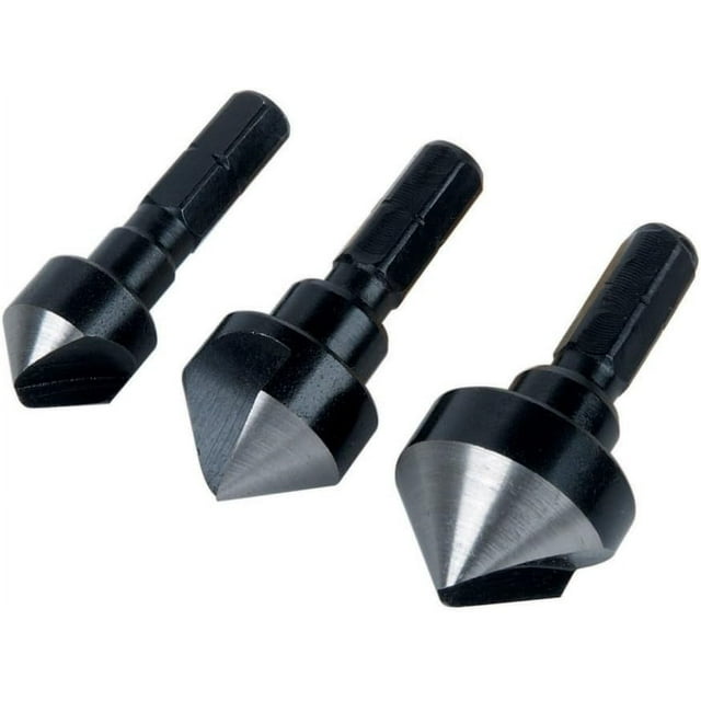 High-Speed Steel Chamfering Countersink Drill Bit Set, Black Oxide Coating for Wood and Soft Metal, Silver, 3Pcs