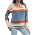 thumbnail image 3 of STARVNC Women V Neck Striped Contrast Color Long Sleeve Knit Sweater, 3 of 7