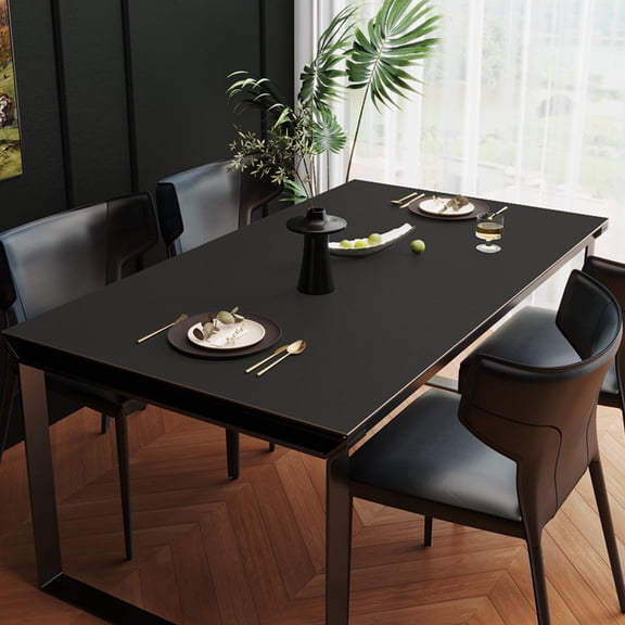XmhyTop-A Faux Leather Tablecloth 100x50cm, Rectangle Table Protector Pad, Waterproof Wipeable PU Table Cover for Dining Office, 1 Piece,Black