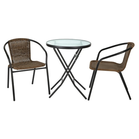 Outdoor Folding Table And Rattan Chair Set-Finish: Black, Quantity:3 Piece