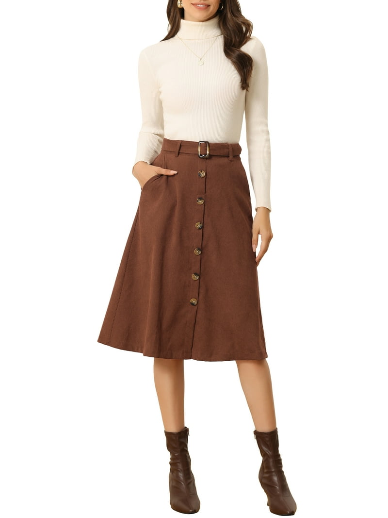 INSPIRE CHIC Women's Skirts High Waist A-Line Button Front Belted
