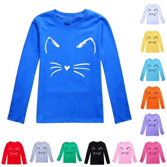 RMGVDSD Boys T Shirts Kids Girls Long Sleeve Cartoon Cat Print T-Shirt Soft Tops Graphic Tee Fashion Tshirts Fall Clothes 5-6 Years