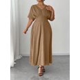 thumbnail image 6 of Plus Size Khaki V-Neck Short Sleeve Casual Midi Dress, 6 of 6