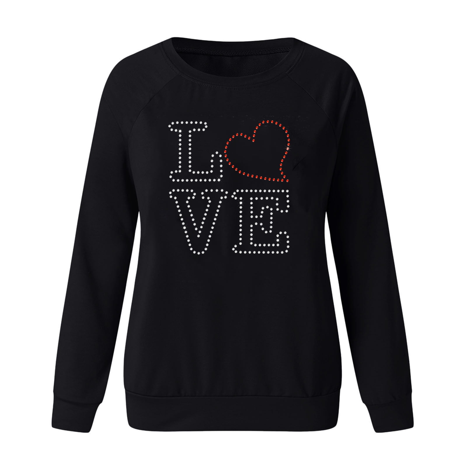 Clearance Womens Sequin Print Long Sleeve Sweatshirts Fashion Raglan  Crewneck Tops Valentine's Day Heart Shirts  Clearance Items Outlet 90