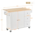 thumbnail image 5 of Rolling Kitchen Island with Foldable Drop-Leaf Tabletop, Kitchen Cart with 3 Drawers, 2-Door Storage Cabinet, 1 Adjustable Shelf, Towel Bar and Spice Rack,White, 5 of 9