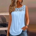 thumbnail image 2 of RYRJJ Summer Tank Tops for Women Loose Fit Pleated Tunics Scoop Neck Sleeveless Lace Tops Curved Hem Flowy Shirts(Light Blue,L), 2 of 6