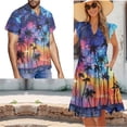 thumbnail image 2 of Uorisanigo Coconut Tree Couples' Outfits Sunset Husban and Wife Clothing Comfort Men's Short Sleeve Shirt Size M Summer Beach Shirt and Dresses for Women V-neck Party Dresses, 2 of 7