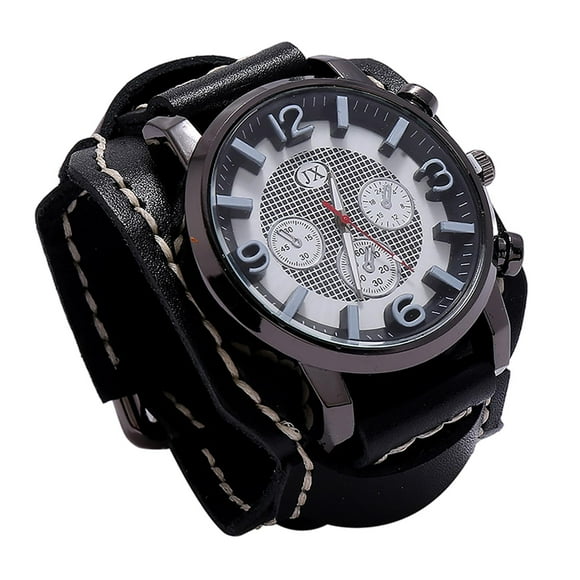 Reloj de pulsera jinwen unisex con correa de cuero ancha Negro