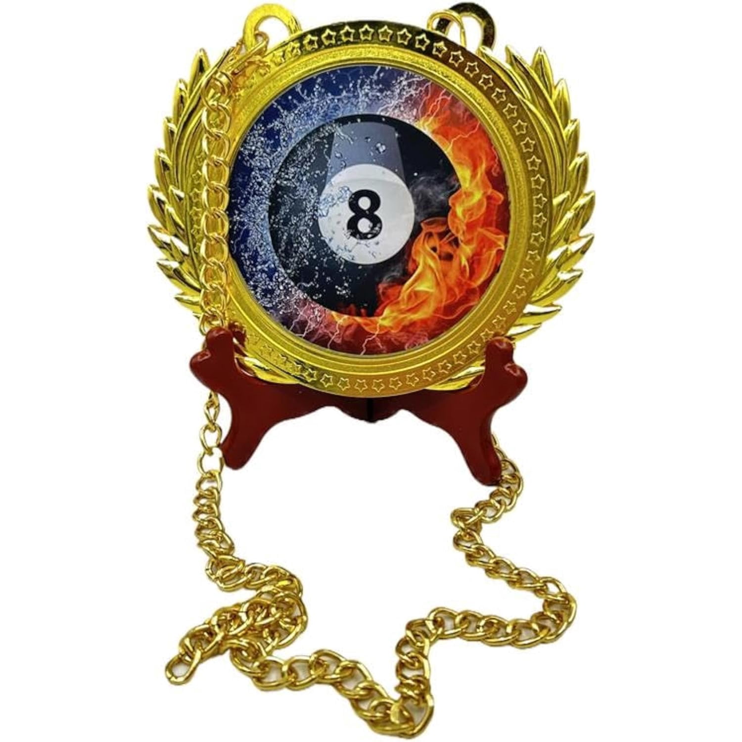 Black 8-ball Billiards Medal 6.3 X 5.5 Inches with Chain – Pool Tournament Award, Heavyweight 0.82 lb Metal Medallion for Competitions & Gifts