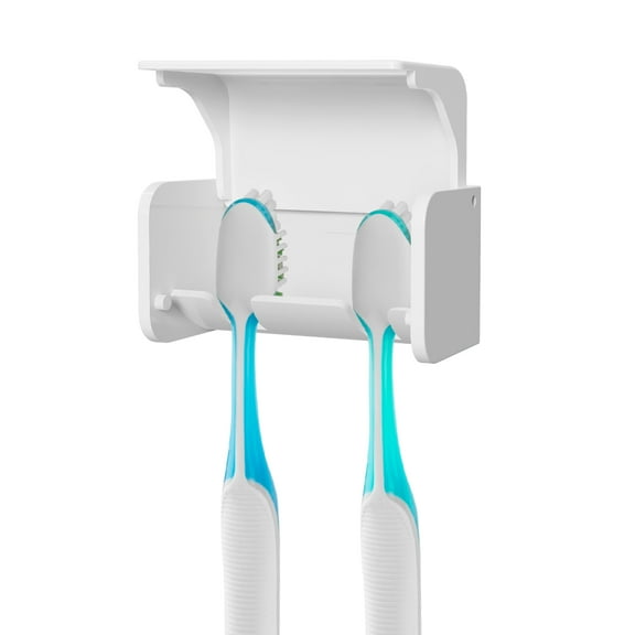 Linkidea Wall Mount Toothbrush Holder with Cover, Plastic Self Adhesive Wallmount 2 Slots Tooth Brush Hanger Compatible with Oral-B CrossAction, Colgate Renewal, Reach Essentials