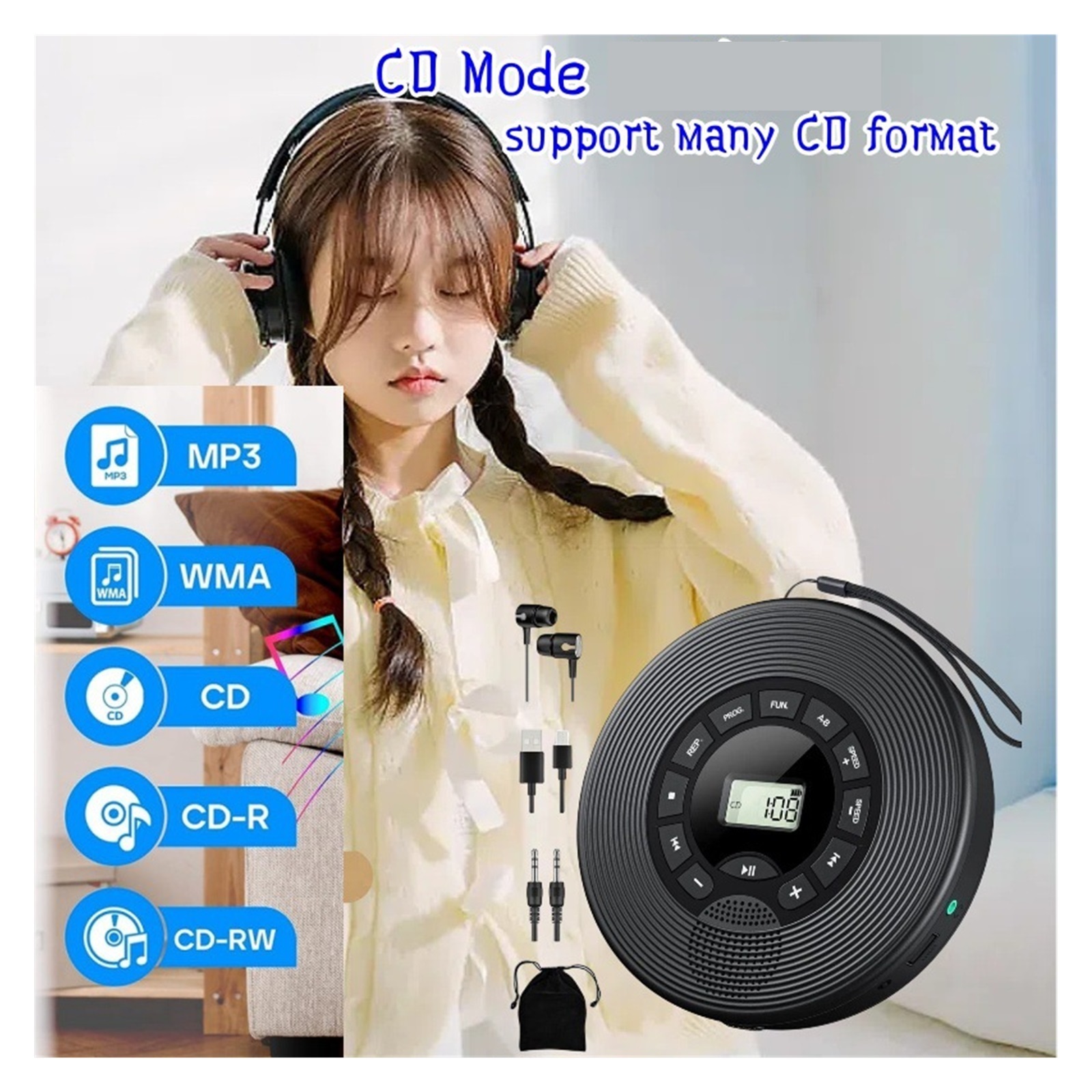 Bluetooth CD Player with USB Port Stereo Sound Audio Output and Language Repeat Function ,Multi-Functional