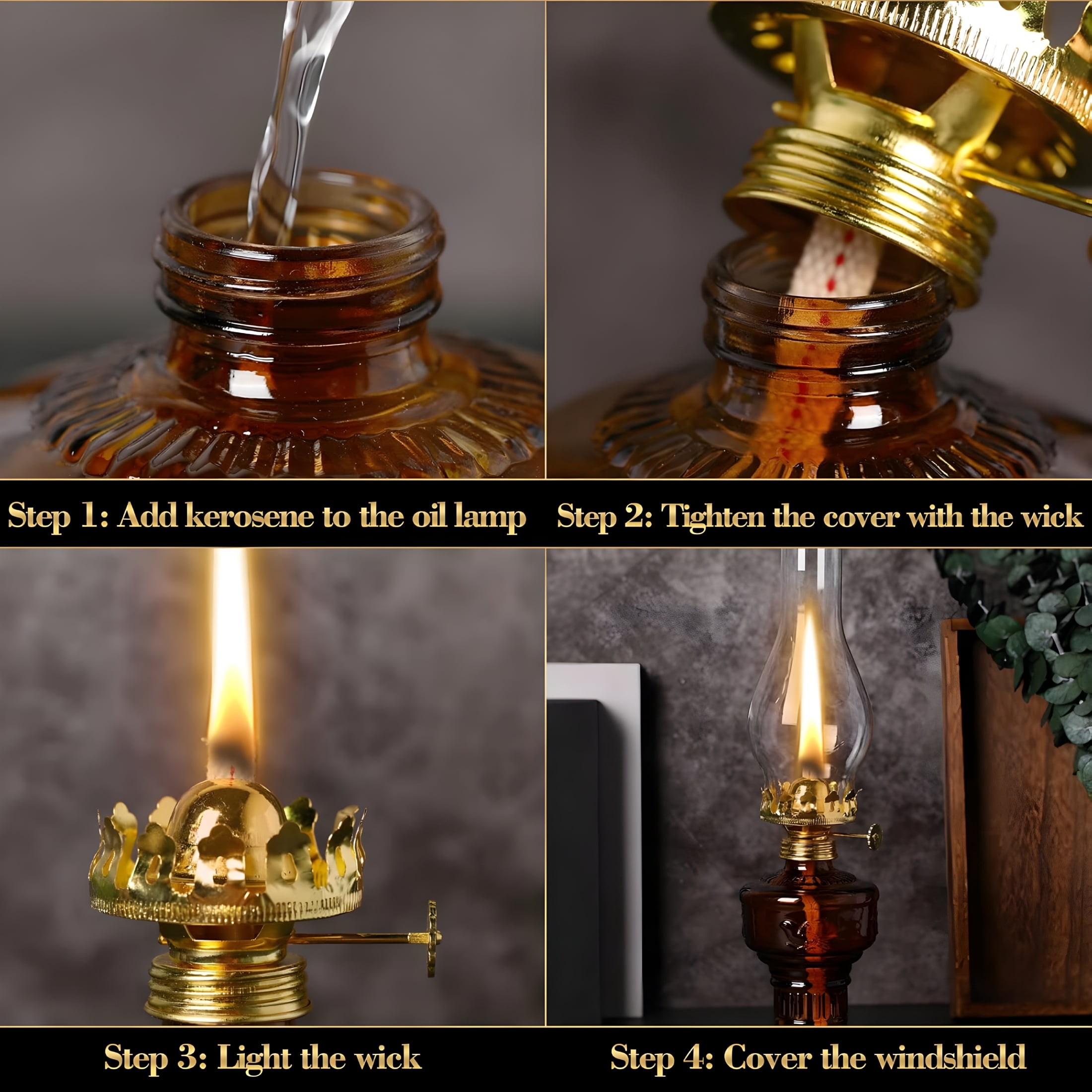 HIBIBUD 2 Pcs Chamber Oil Lamps for Indoor Use Vintage Kerosene Lamp Rustic Hurricane Lantern with Adjustable Fire Wick Lighting Oil Lantern for Home Emergency Lighting,13'' High(Brown)