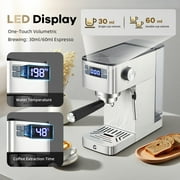 Espresso Machine, Coffee Maker Semi-Automatic 20 Bar Italian Style - Stainless Steel, Adjustable Grinder, Milk Frother, Removable Tank for Home, Silver