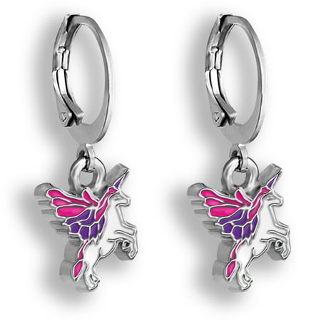 Pink and Purple Pegasus Unicorn Jewelry Hoop Earrings For Girls Flying Unicorn Earrings For Girls Little Girls Earrings For Toddlers And Teens Huggie Hoop Earrings Little Girls Dangle Earrings