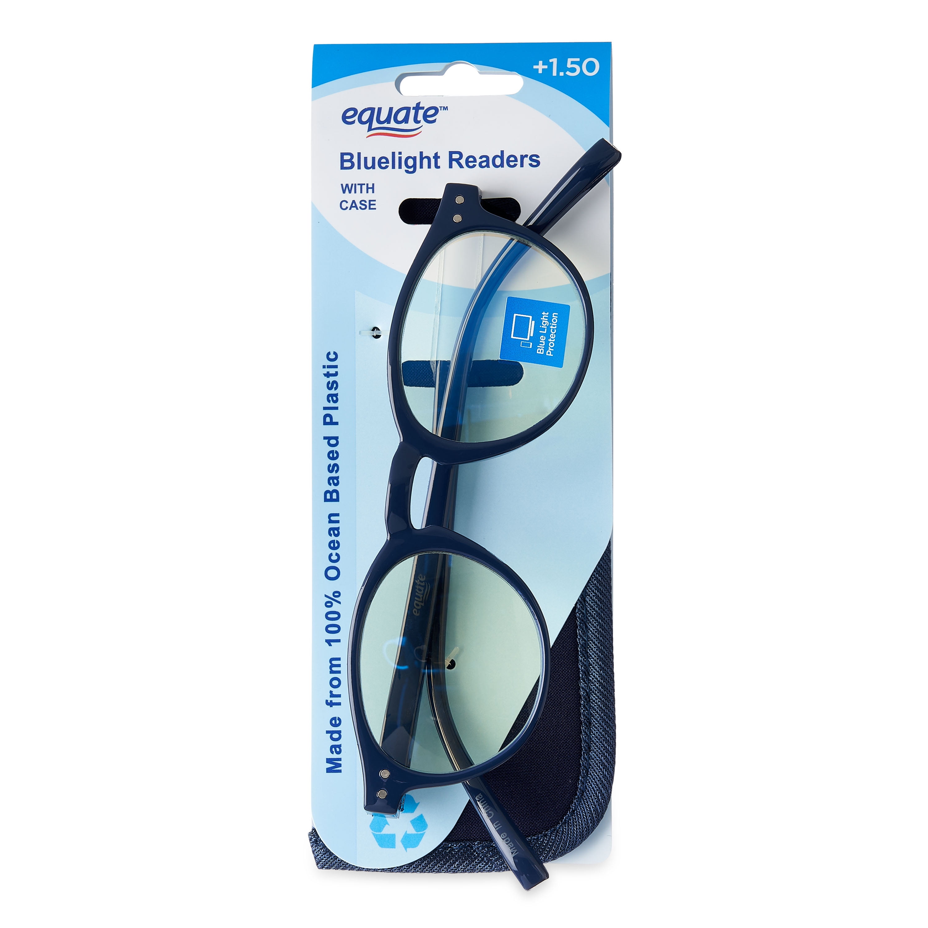 Equate Unisex Kai Bluelight Readers with Case, Navy, +1.25