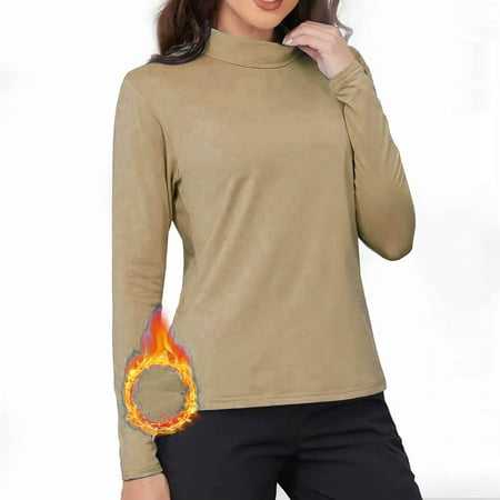 Womens Solid Color Tshirt Elastic Inner Lap Undershirt Warm Top Long Sleeve Turtleneck Blouse