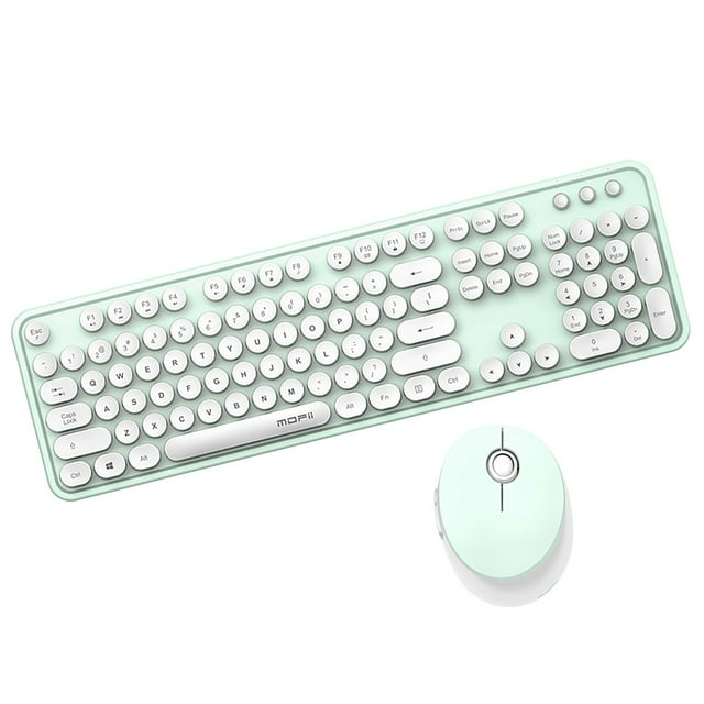 Mofii Combinaison Clavier et Souris Douce Couleur Unie Ensemble Clavier et Souris Sans Fil 2,4G Touches Rondes Flottantes pour PC Portables Vert