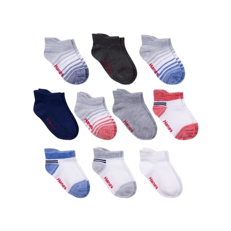 Hanes Infant/Toddler Boys' Heel Shield Socks, Gripper Foot Bottoms, 10-Pairs