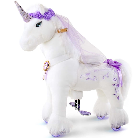 PonyCycle Ride On Unicorn Horse Toy Mechanical Plush Riding Pony for Age 4-8