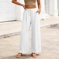 thumbnail image 5 of Womens Spring Summer Soft Flowy High Waist Pull On Straight Wide Leg Stretch Drape Dress Pants with Button White, 5 of 7