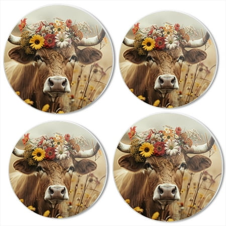 

Bahomeck Electric Stove Burner Covers Set Of 4 Brown Cow With Horns Adorned In Wildflowers Metal Gas Stove Burner Covers Protecting Gas Stoves 8 Inch And 10 Inch