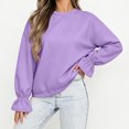 thumbnail image 5 of Mifsaly Womens Crew Neck Sweatshirts Flare Sleeve Ruched Solid Elastic Hem Casual Shirts Loose Fit Soft Comfortable Pullover Tops, 5 of 8