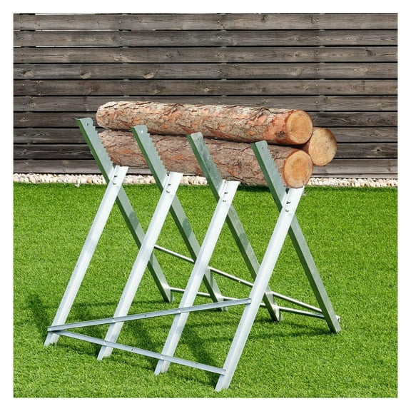 Folding Saw Horse for Log, Heavy Duty Steel Sawbuck w/ Sawtooth for Firewood, 220 LBS Weight Capacity, Adjustable Lightweight Sawhorse Wood Cutting Stand