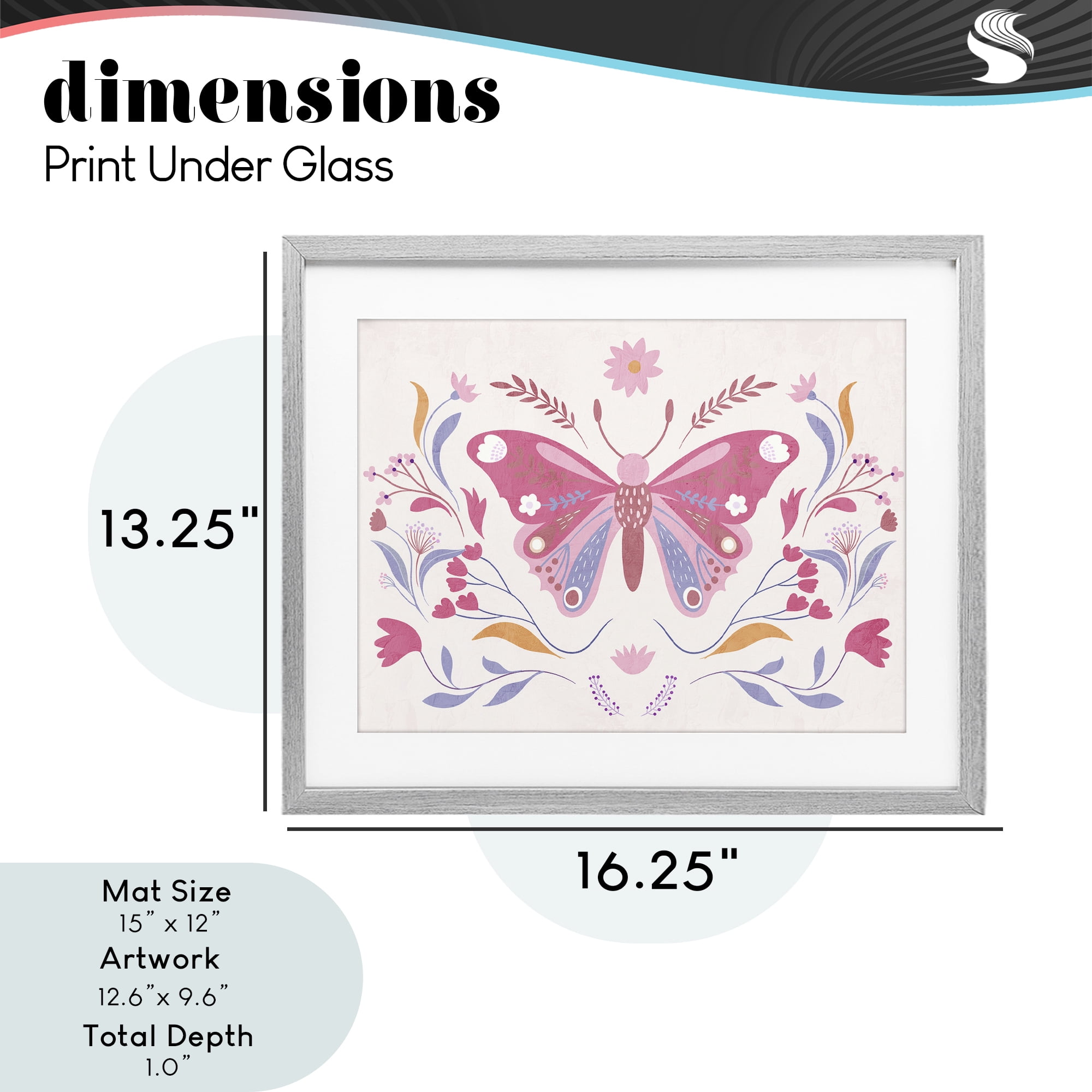 Stupell Industries Whimsical Folk Butterfly Gray Framed Print Under Glass, design by Kim Allen