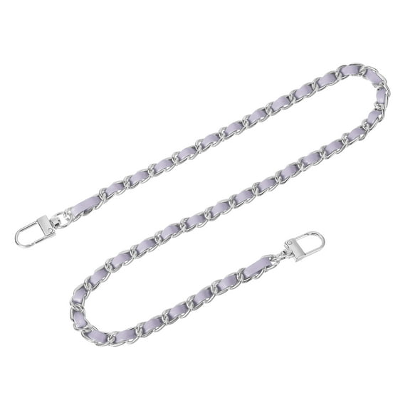 Uxcell Purse Chain Strap, 24" Leather Iron Flat Chain Strap Handbag Chains Purse Straps with Buckles for Shoulder Bags Replacement Strap (Purple Strap Silver Chain)