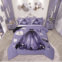 Manfei Dreamy Princess Dress Queen Comforter Set for Girls, Flower Floral Bedding Comforter Set, Modern Fashion Reversible Bedding Set, Breathable Home Decor, 3pcs