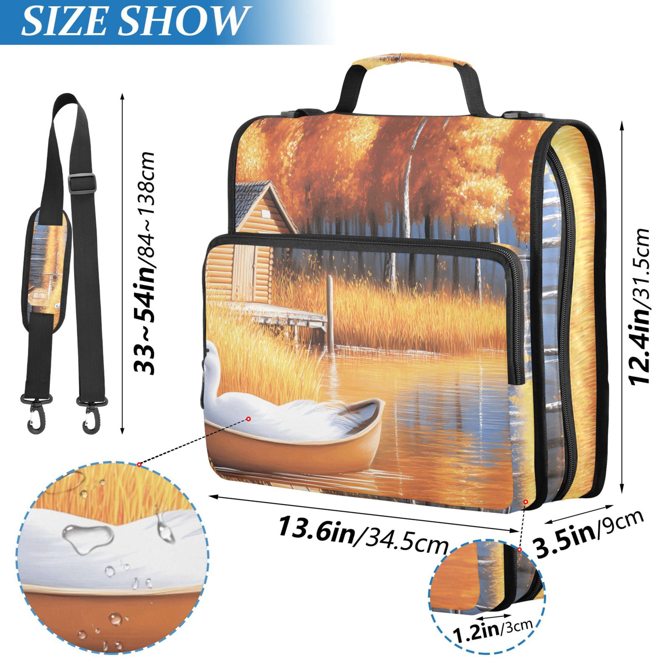 3 Ring Zipper Binder with Shoulder Strap Waterproof Trapper Keeper 2 Inch D-Ring 500 Sheets Capacity Ducks in Boat on River