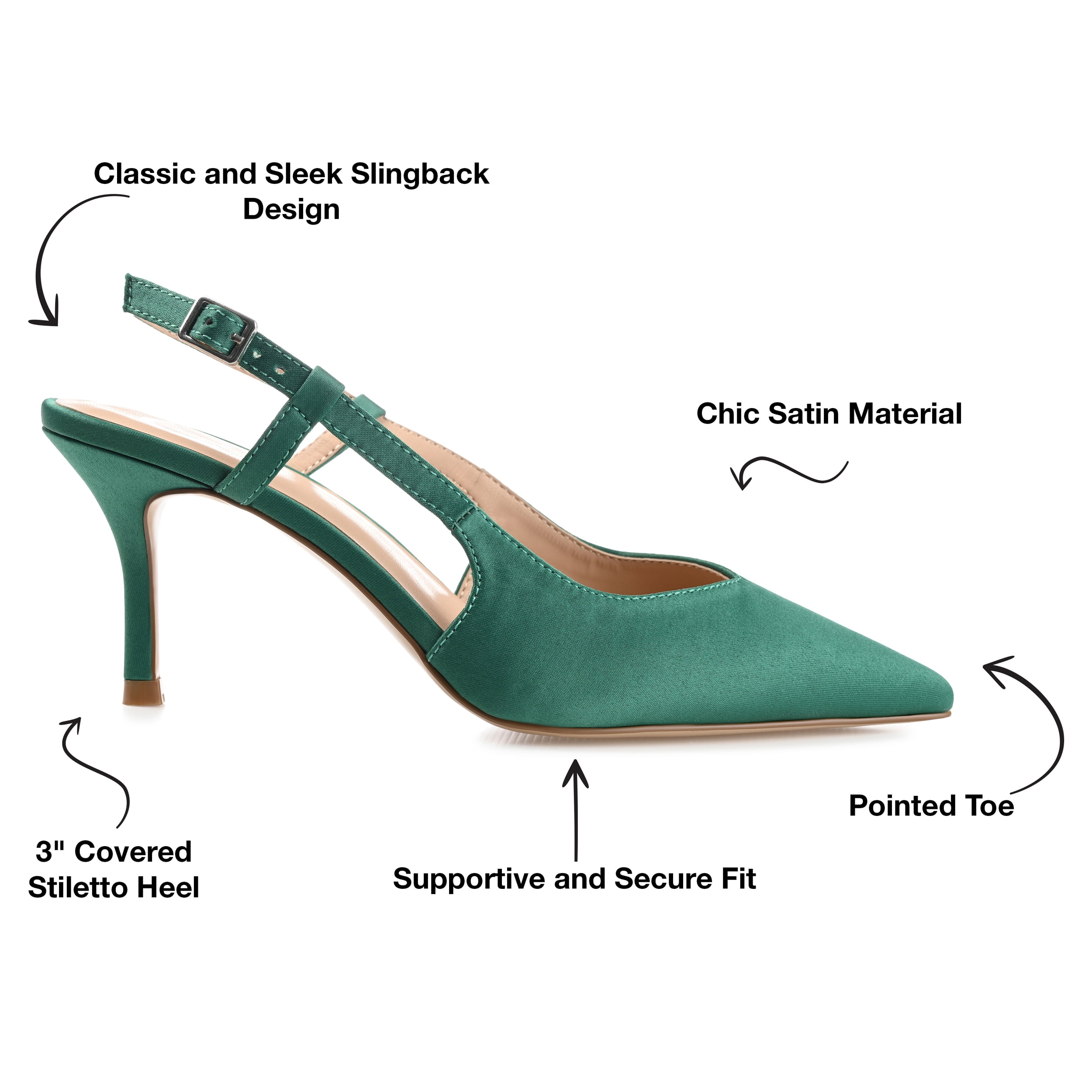 Journee Womens Knightly Sling Back Mid Stiletto Pointed Toe Pumps, Widths Available