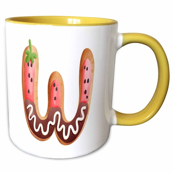 3drose, Strawberry Image of Cookie Monogram Initial W, 11oz Two-tone Yellow Mug