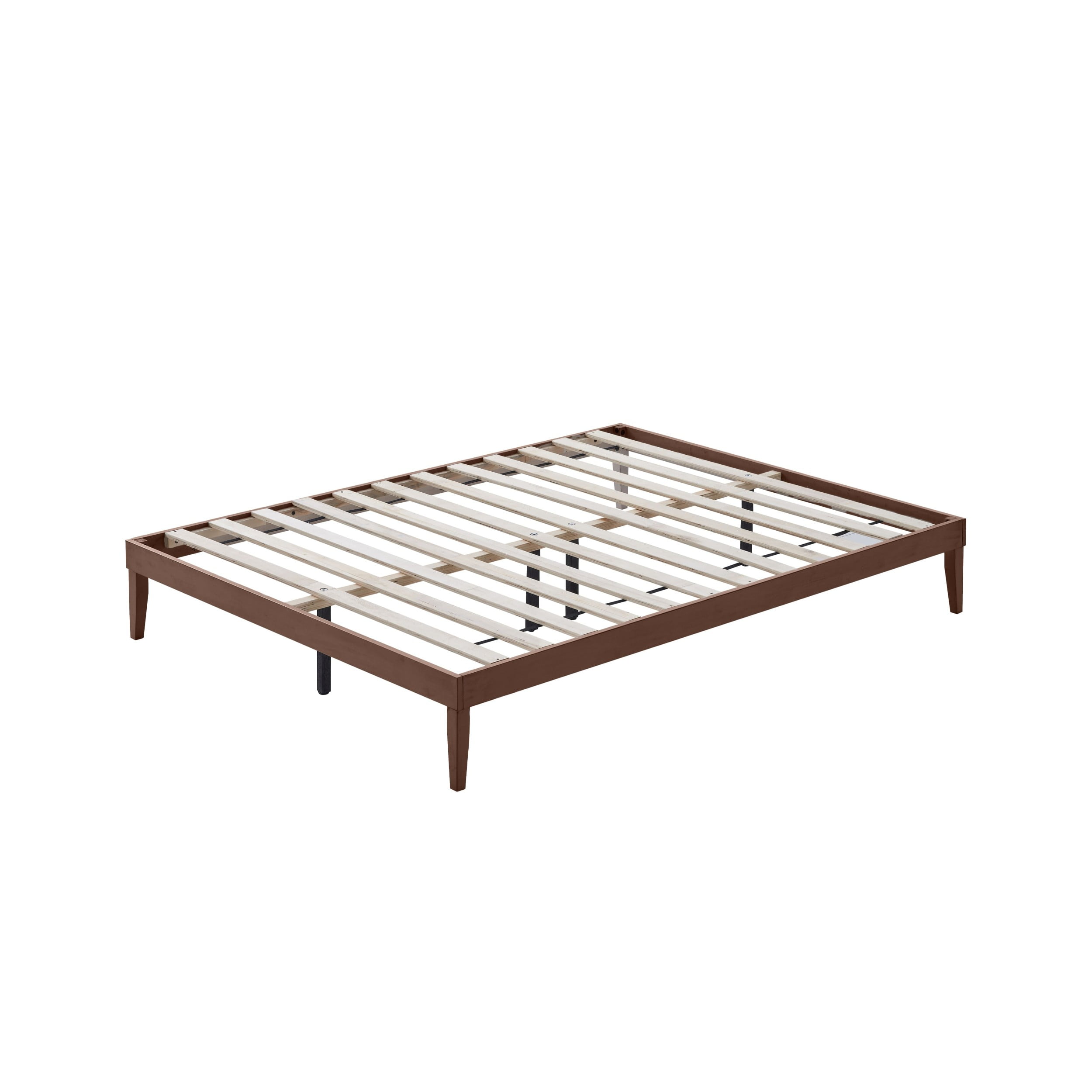 Home Design Zion Twin Solid Wood Platform Bed Frame with Slatted Wood Kit and Center Support, Brown, Easy Assembly