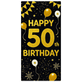 thumbnail image 4 of Black Background Happy 50th Birthday Banner with Glitter Gold Elements Balloons Stars Party Supplies Backdrop Decorations Photography Props Party Decors, 4 of 7