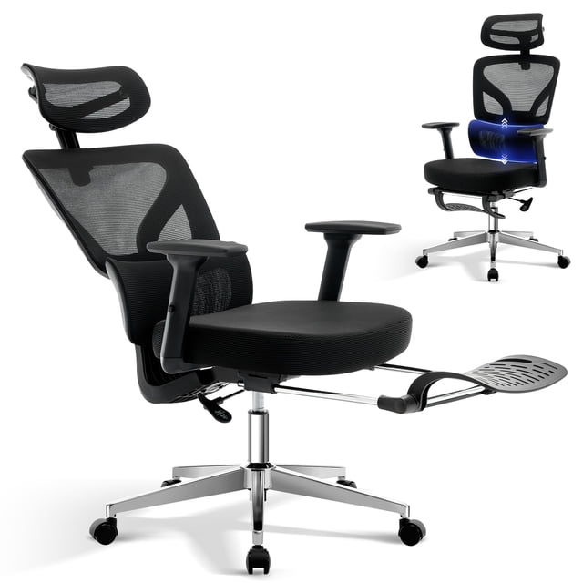 QinaQin Silla ergonómica de oficina de malla con respaldo alto, soporte lumbar ajustable, descansabrazos 3D, cabecera y reclinación para trabajo cómodo