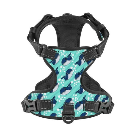 No Pull Dog Harness For Medium Dogs Easy Walk Dog Vest Adjustable Collars Harnesses & Leashes Set Breathable Oxford Outdoor Walking Safety Reflective Strip Cute Kids Whale Pattern Girls Boys