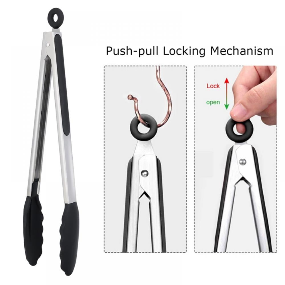 Kitchen Tong with Builtin Stand Food Tongs Set of 2 Stainless Steel