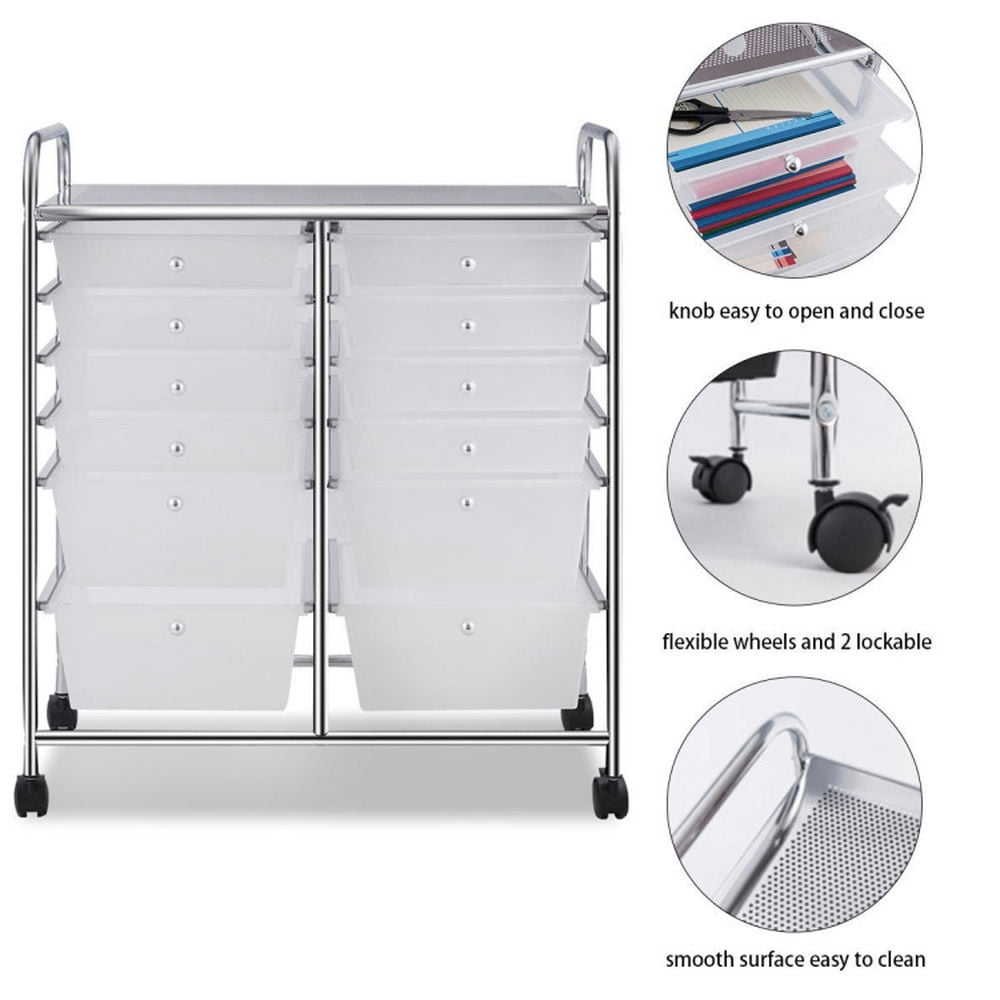 Demi Bonn 12 Drawers Rolling Cart Storage Scrapbook Paper Organizer Bins with 4 Universal Casters, White