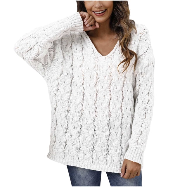 Mrat Pull à Col Rond pour Femmes, Manches Longues, Col Rond, Épaules Dénudées, Manches Évasées, Pull Décontracté, S-310 Blanc m