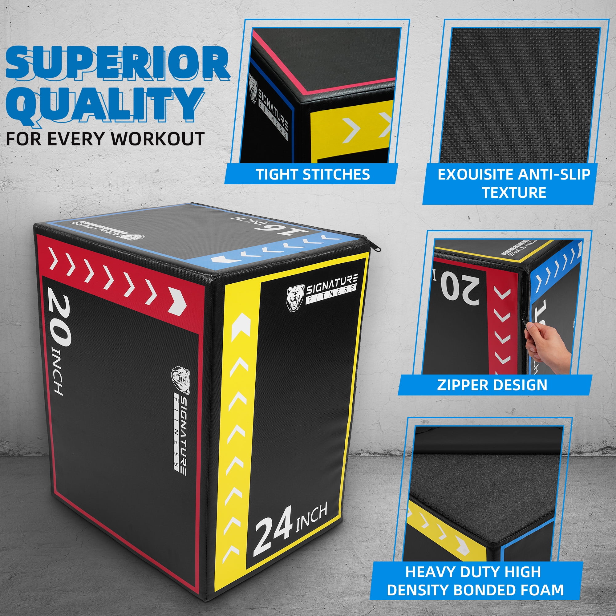Signature Fitness 3-in-1 Foam Plyometric Jump Box, Adjustable